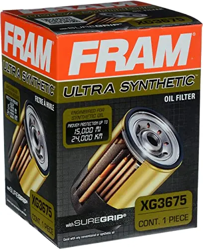 Fram Ultra Synthetic Automotive Replacement Oil Filter, Designed For Synthetic Oil Changes Lasting Up To 20K Miles, Xg3675 With Suregrip (Pack Of 1) 1