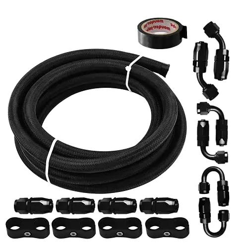 Fuel Line,20Ft 6An 3/8" Fuel Hose Fitting Kit Nylon Stainless Steel Braided Cpe Oil Hose Kit&6An Fuel Hose Separator Clamp&Braided Fuel Line Splicing Tape (6An) 1