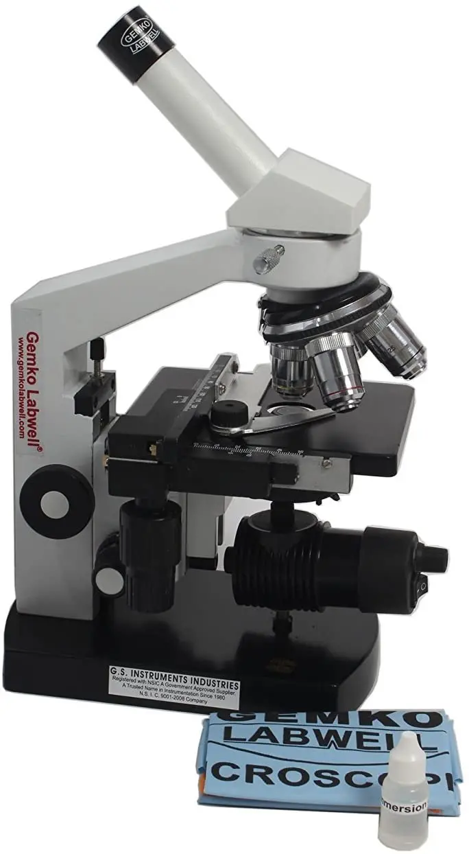 Gemkolabwell School Biology Student Lab Vet Inclinde Monocular Microscope With Movable Abbe Condenser N.A Micron Fine Focus - Rechargeable Led Light 1