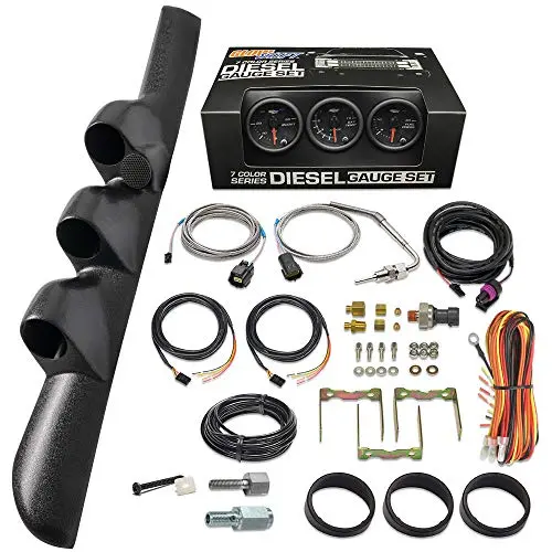 Glowshift Diesel Gauge Package For 1998-2002 Dodge Ram Cummins 2500 3500 - Black 7 Color 60 Psi Boost, 1500 Pyrometer Egt & 30 Psi Fuel Pressure Gauges - Black Triple Pillar Pod W Speaker Cutout 1
