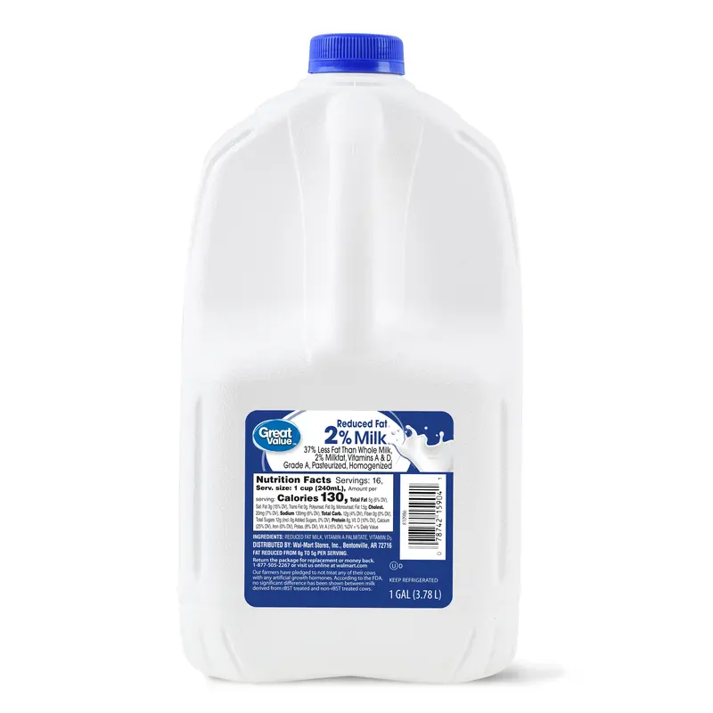 Great Value 2% Reduced-Fat Milk, 1 Gallon, 128 Fl. Oz. 1