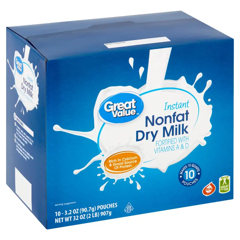 Great Value Instant Nonfat Dry Milk, 3.2 Oz, 10 Count 1