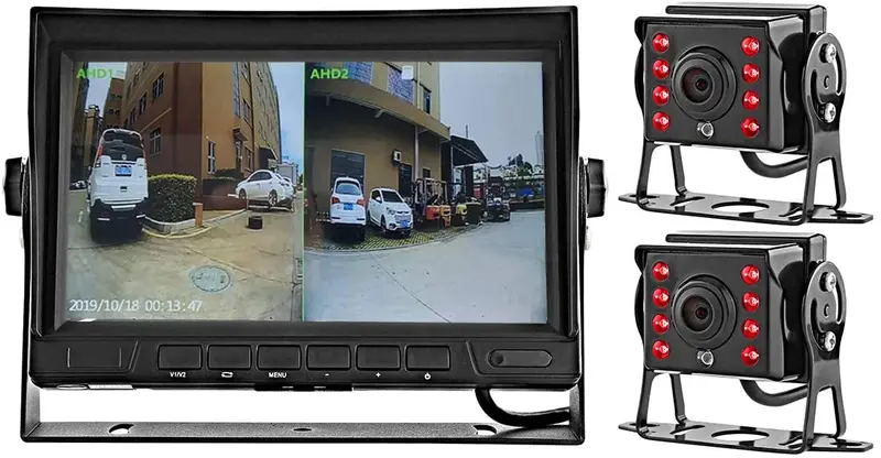 Greenyi-58 Wired Ahd Truck Backup Camera Monitoring System, 7 Inch Ips Dvr Dual Split Screen Monitor, 2Pcs Mini Ir Rear View Camera For Trailer Box Truck Rv Camper Bus Van Motorhome 5Th Wheel 1