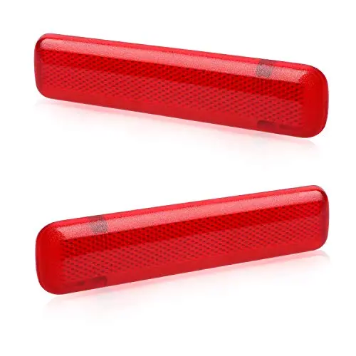Hercoo Rear Door Trim Panel Red Left & Right Reflector Light Cover Compatible With 2003-2007 Gmc Sierra 15183155 15183156 74367 74368, Pack Of 2 1