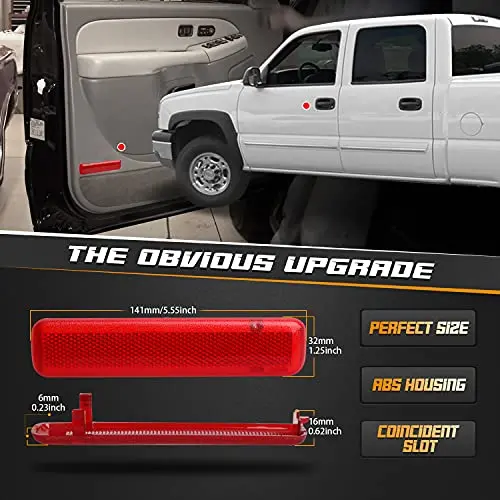 Hercoo Rear Door Trim Panel Red Left & Right Reflector Light Cover Compatible With 2003-2007 Gmc Sierra 15183155 15183156 74367 74368, Pack Of 2 2