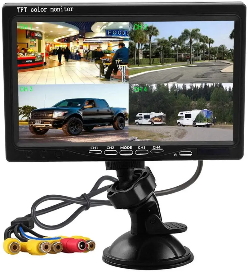 Hikity Quad Split Monitor 7 Inch Hd Screen Tft Lcd Video Displays For Home Cctv Surveillance Security System, Windshield Style Parking Dashboard Monitor For Car Backup Camera 1