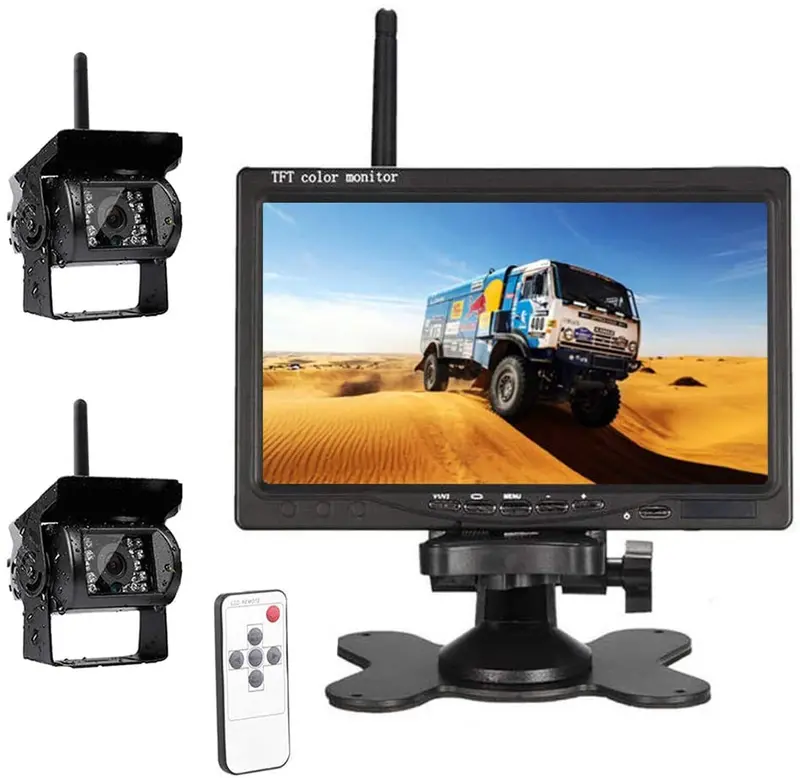 Hodozzy Wireless Car Backup Camera, Hd Dual Rear View Backup Camera For Truck, 7" Monitor System Kit For Bus/Trailer/Rv/Campers Easy Installation Color Night Vision Waterpoof 1