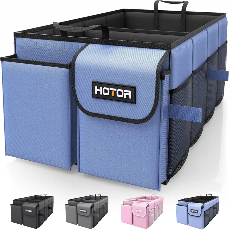 Hotor Trunk Organizer - Car Organizer, Foldable Trunk Organizer For Suvs & Sedans, Sturdy Car Organization For Car Accessories, Tools, Sundries, Black, 2 Compartments, 21.3"×12.6"×10.6" 1