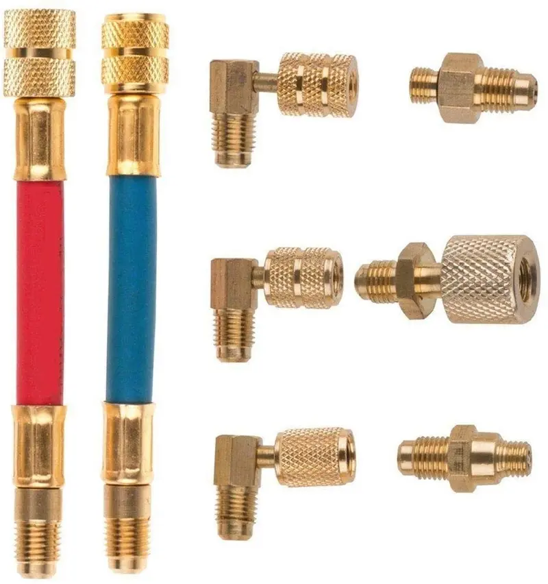 Iinger 8Pcs Car Air Conditioner Refrigeration R134a R12 Converting Adapter Hose Set Kits Air Condition Adapters Connector Hose A35 1