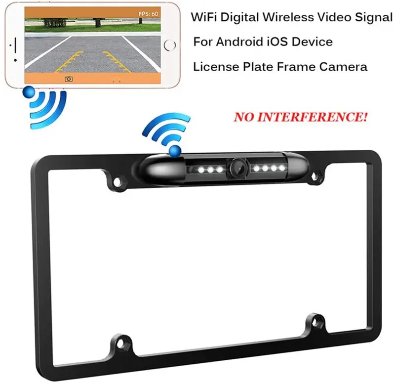 Jcoli License Plate Wireless Wifi Digital Car Backup Reverse Rear View Camera Waterproof 170 Degree Wide Angle For Cars,Trucks,Suvs,Pickups,Vans Lk8 For Ios And Android Night Vision 2