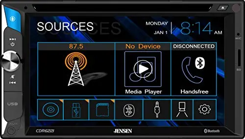 Jensen Cdr6221 6.2 Inch Led Cd/Dvd Touch Screen Double Din Car Stereo | Push To Talk Assistant | Backup Camera Input | Bluetooth | Usb Fast Charging | Microsd 1