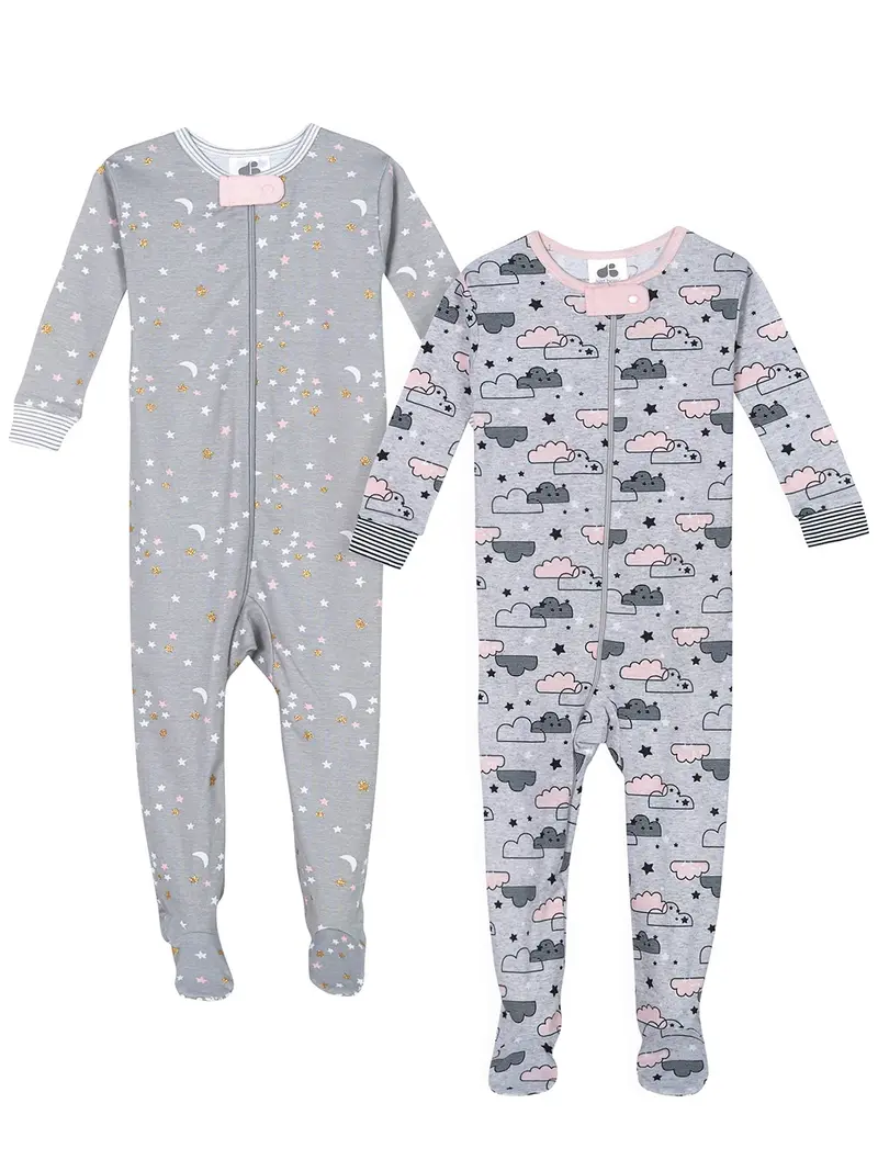 Just Born® Organic Baby Girls 1Pc Snug Fit Footed Pajamas, 2-Pack (12M-24M) 1