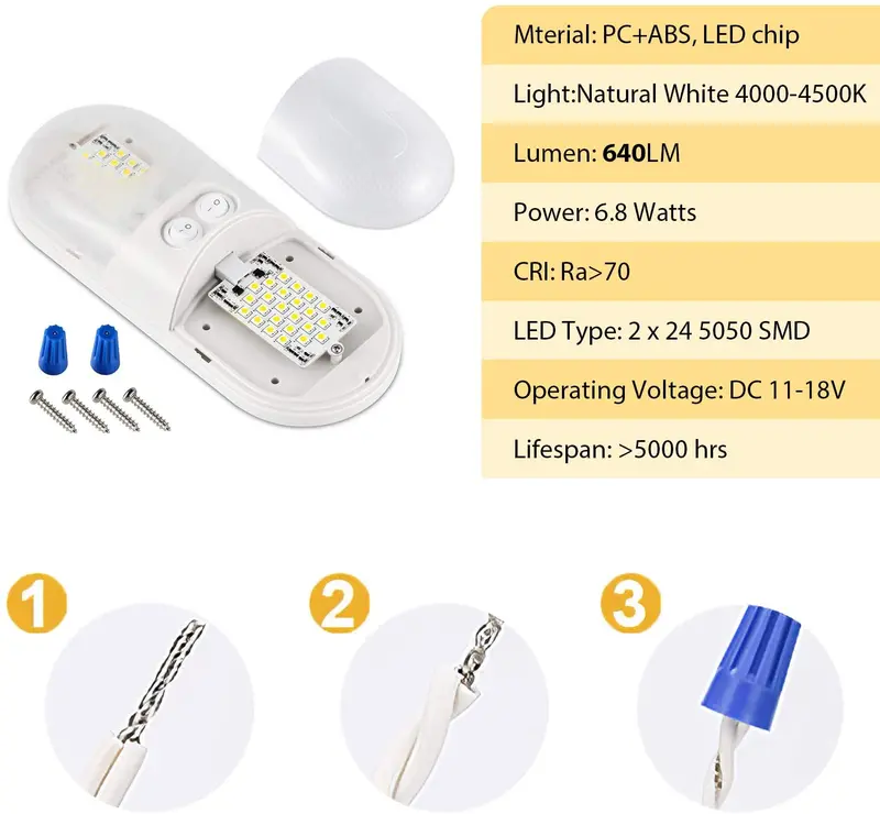 Kohree 12V Led Rv Ceiling Dome Light Rv Interior Lighting For Trailer Camper With Switch, White, 600 Lumens (Natural White 2-Pack) 4