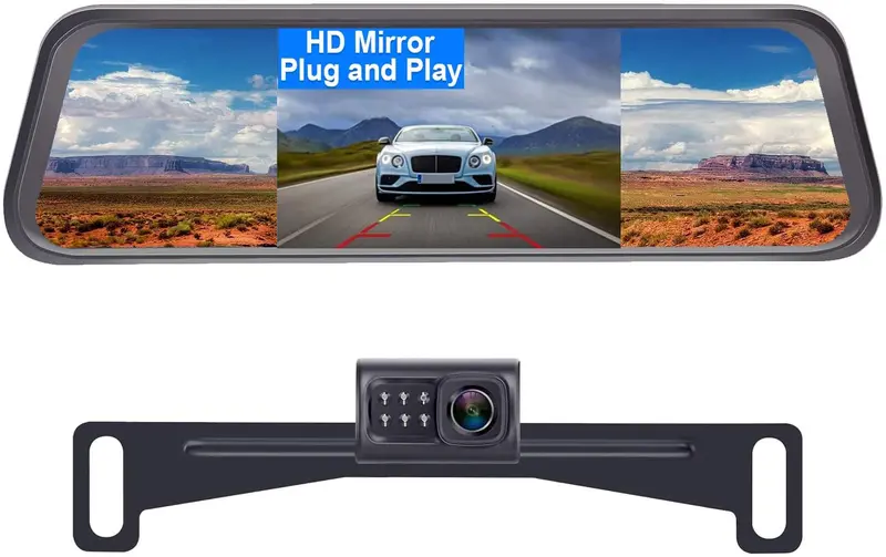 Leekooluu Reverse/Rear View Camera And Mirror Monitor Kit Only Wire Single Power Rear View/Full Time View Optional For Car Truck With 7 Led Night Vision Waterproof Grid Lines 1