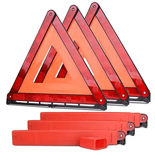 Lenmumu Safety Triangle Kit Road Emergency Warning Reflector Roadside Reflective Early Warning Sign, Foldable 3 Pack Of Emergency Car Kit 1