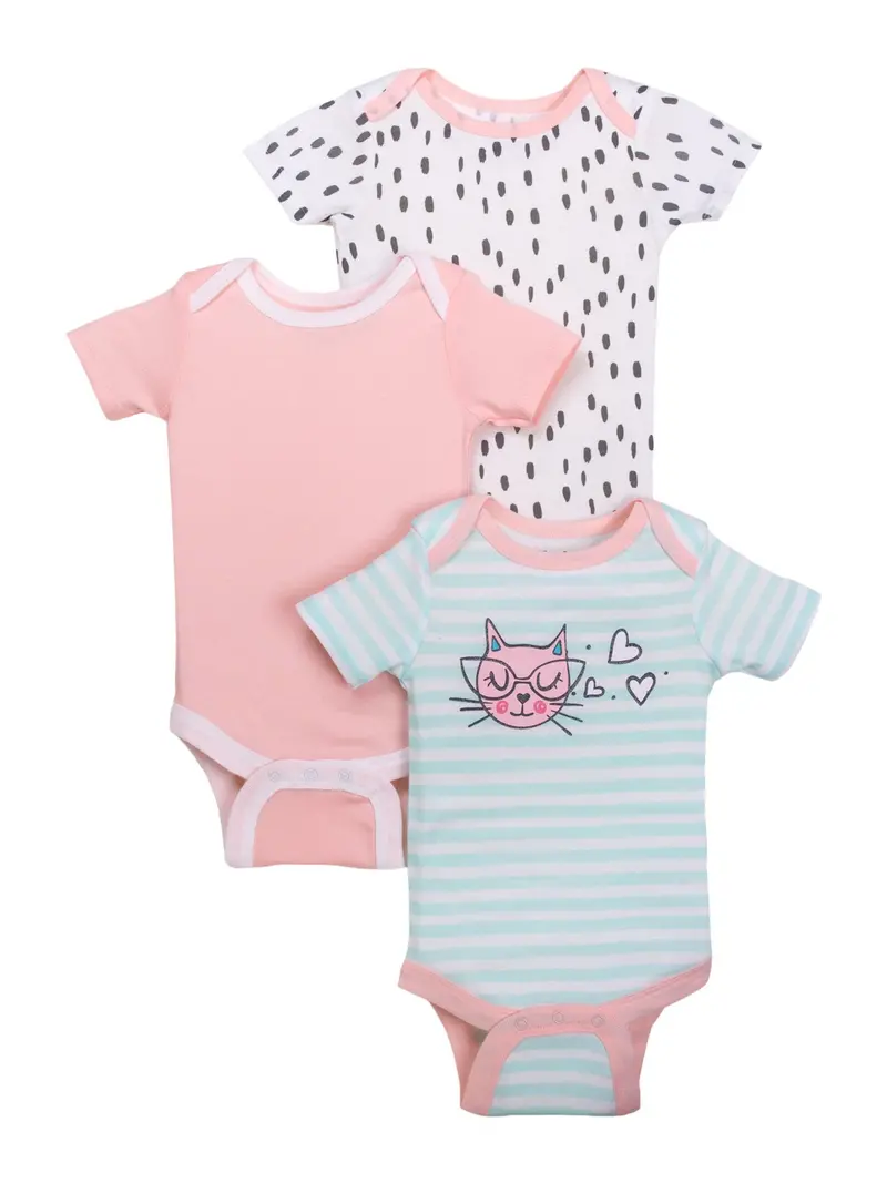 Little Star Organic Newborn Baby Girls Assorted Short Sleeve Bodysuit, 3-Pack 1