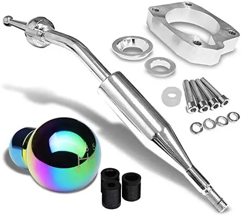 Manzo Short Throw Shifter (Chrome)+Shift Knob (Aluminum, Black With White Shift Pattern, Round Shape, 5-Speed) Works With 83-87 Corolla Gts Ae86 Mt 1