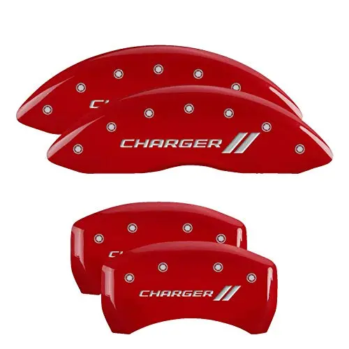 Mgp Caliper Covers 12181Sch1rd 'Charger Ll' Engraved Caliper Cover With Red Powder Coat Finish And Silver Characters, (Set Of 4) 1