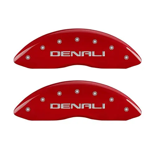 Mgp Caliper Covers 34208Sdnlrd Red Powder Coat Finish Front And Rear Caliper Cover, Set Of 4 (Denali Silver Characters, Engraved) 1