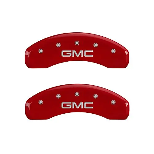 Mgp Caliper Covers (34208Sgmcrd) 'Gmc' Engraved Front And Rear Caliper Cover With Red Powder Coat Finish And Silver Characters, (Set Of 4) 1