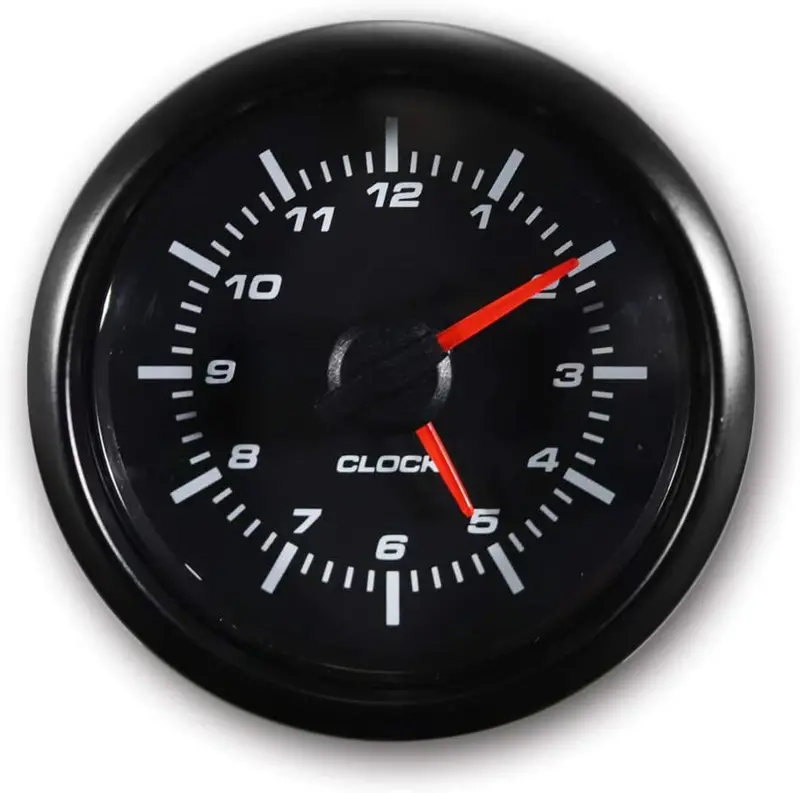 Motor Meter Racing Clock Gauge 2" White Led Backlit Waterproof Pin-Style Install (Analog Black Rim Black Dial) 1