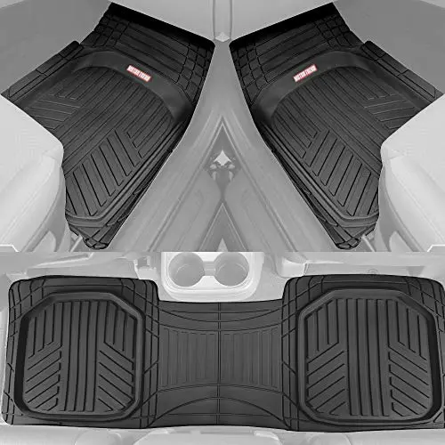 Motor Trend Flextough Plus Black Rubber Car Floor Mats – All Weather Deep Dish Automotive Floor Mats, Heavy Duty Trim To Fit Design, Odorless Floor Mat Liners For Cars Truck Van Suv 1