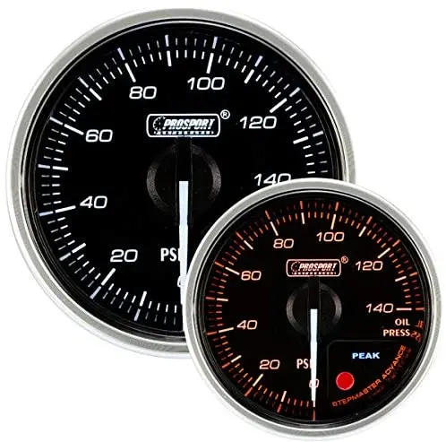 Oil Pressure Gauge-With Peak And Warning Electrical Amber/White Supreme Clear Lens White Pointer Series 52Mm (2 1/16") 1