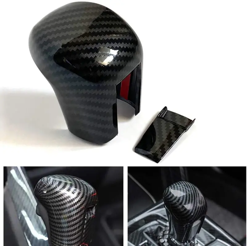 Peopop Carbon Fiber Abs Gear Shift Knob Cover Trim Fit For 10Th Gen Civic Automatic Transmission Honda Civic Sedan 2016 2017 2018 2019 2020 (Black) 1