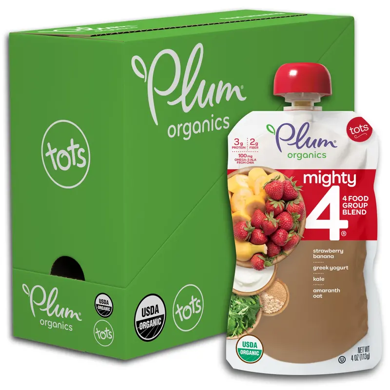 Plum Organics Mighty 4, Organic Toddler Food, Strawberry Banana, Greek Yogurt, Kale, Oat & Amaranth, 4Oz Pouch (Pack Of 6) 1