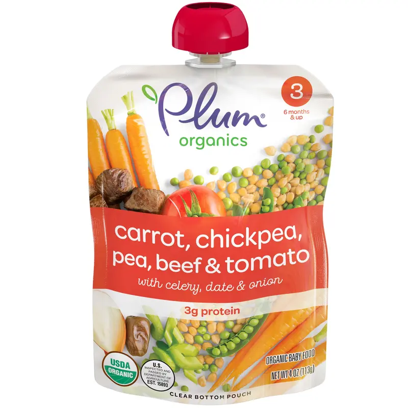 Plum Organics Stage 3, Organic Baby Food, Carrot, Chickpea, Pea, Beef & Tomato, 4Oz Pouch (Pack Of 6) 1