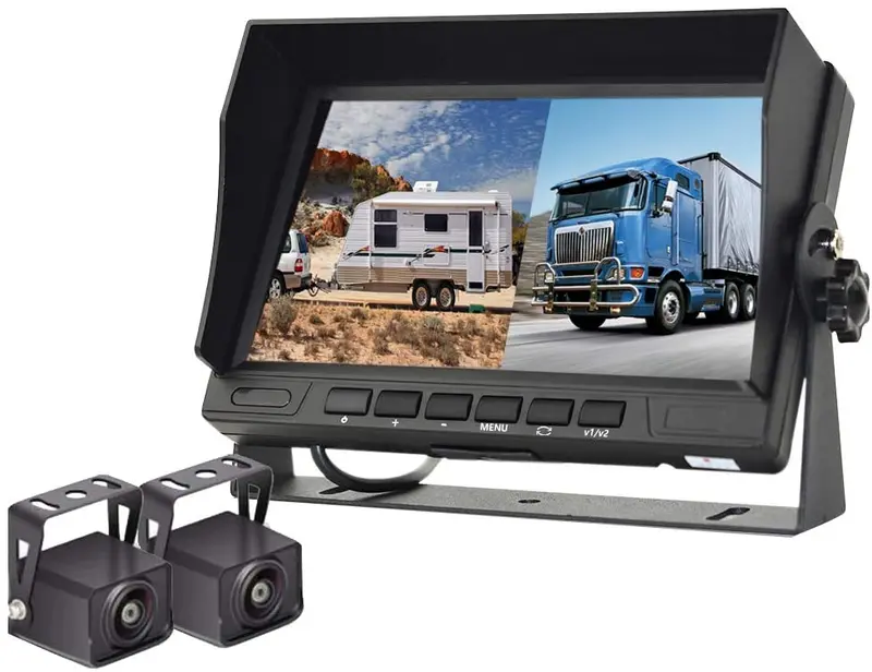Podofo Backup Camera Kit, Hd 1080P 7 '' Monitor Display Reversing Rear View Camera For Trucks Rvs Trailers Campers, Two Video Channels Color Night Vision, Built-In Dvr Ip68 Waterproof 1