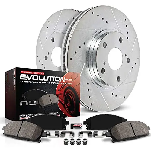 Power Stop K1150 Front Z23 Carbon Fiber Brake Pads With Drilled & Slotted Brake Rotors Kit 1