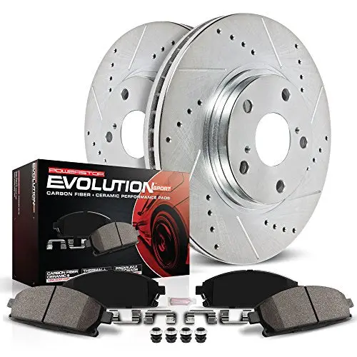 Power Stop K1151 Front Z23 Carbon Fiber Brake Pads With Drilled & Slotted Brake Rotors Kit 1