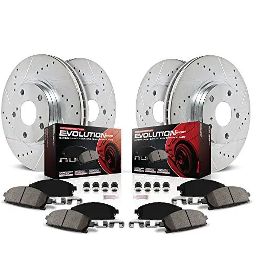 Power Stop K1685 Front And Rear Z23 Carbon Fiber Brake Pads With Drilled & Slotted Brake Rotors Kit 1