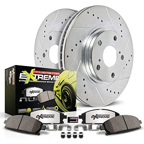 Power Stop K1714-26 Front Z26 Carbon Fiber Brake Pads With Drilled & Slotted Brake Rotors Kit 1
