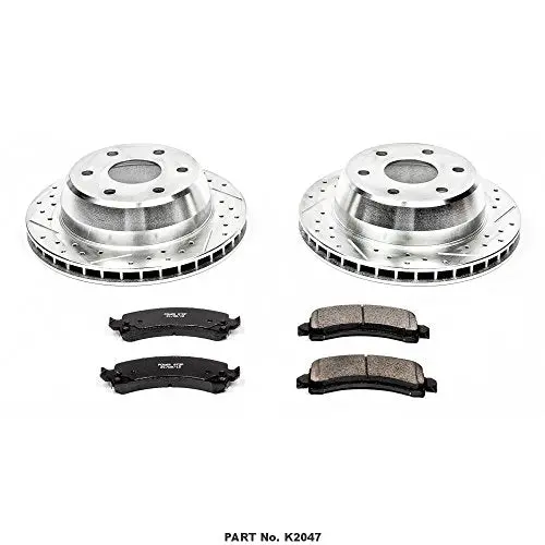 Power Stop K2047 Rear Z23 Carbon Fiber Brake Pads With Drilled & Slotted Brake Rotors Kit 2