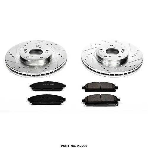 Power Stop K2290 Front Z23 Carbon Fiber Brake Pads With Drilled & Slotted Brake Rotors Kit 2