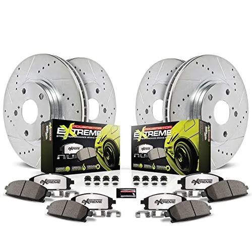 Power Stop K2371-26 Front And Rear Z26 Carbon Fiber Brake Pads With Drilled & Slotted Brake Rotors Kit 1