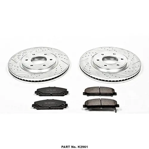 Power Stop K2961 Front Z23 Carbon Fiber Brake Pads With Drilled & Slotted Brake Rotors Kit 2