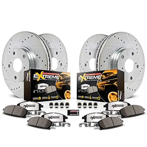 Power Stop K4466-36 Front And Rear Z36 Truck & Tow Brake Kit, Carbon Fiber Ceramic Brake Pads And Drilled/Slotted Brake Rotors 1