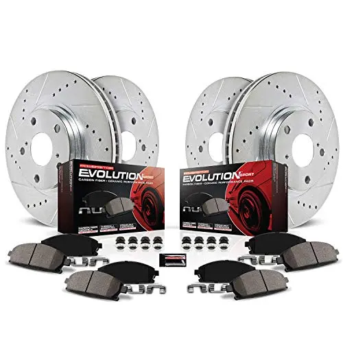 Power Stop K6373 Front And Rear Z23 Carbon Fiber Brake Pads With Drilled & Slotted Brake Rotors Kit 1