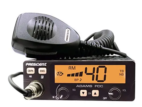 President Adams Fcc Cb Radio. Large Lcd With 7 Colors, Programmable Emg Channel Shortcuts, Roger Beep And Key Beep, Electret Or Dynamic Mic, Asc And Manual Squelch, Talkback 1