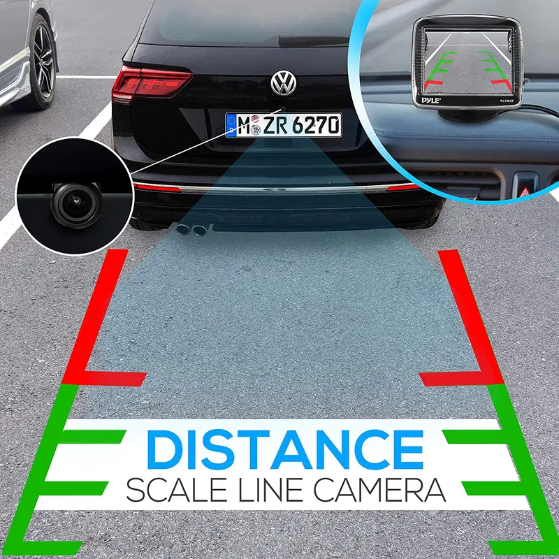 Pyle Backup Car Camera Rearview Monitor System - Parking And Reverse Assist W/ Waterproof And Night Vision Abilities, 3.5" Monitor Display Screen, Wide Angle Lens & Distance Scale Lines - (Plcm32) (Standard Packaging) 2