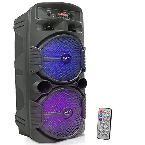 Pyle Portable Bluetooth Pa Speaker System - 600W Rechargeable Outdoor Bluetooth Speaker Portable Pa System W/ Dual 8” Subwoofer 1” Tweeter, Microphone In, Party Lights, Usb, Radio, Remote - Pphp2835b 1