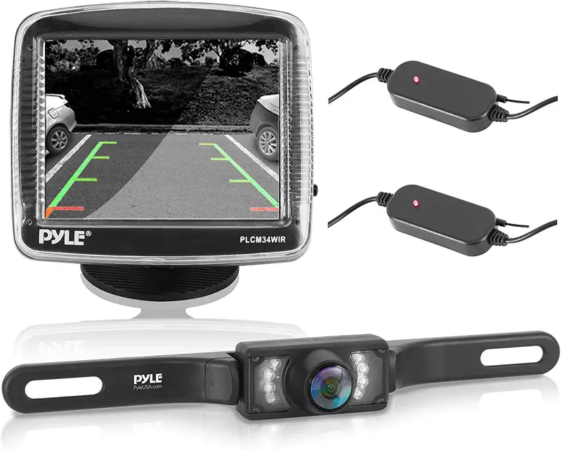 Pyle Wireless Backup Car Camera Rearview Monitor System - Parking & Reverse Safety Distance Scale Lines, Waterproof & Night Vision Cam, 3.5" Lcd Screen Video Color Display For Vehicles - (Plcm34wir) (Standard Packaging) 1
