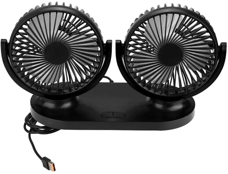 Qii Lu Usb Fan, Usb Dual Head Car Fan Portable Air Conditioner Auto Cooler Ventilation 12V(All Black) (All Black) 1