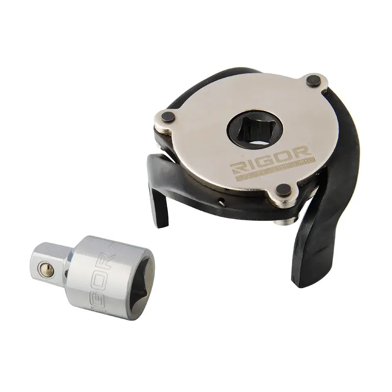 Rigor 23026 Adjustable Oil Filter Wrench For 2.4" To 3.6" | Universal Oil Filter Wrench | 3/8" Drive, Super Magnetic, Spring-Loaded Steel 3 Jaw For Secure Grip | Include 1/2"F To 3/8"M Drive Adapter 1