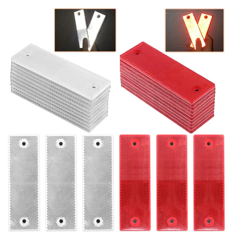 Rustark 60 Pcs Red And White Plastic Rectangular Stick-On Car Reflector Sticker Universal Conspicuity Safety Warning Plate Adhesive Reflective For Car Boat (30 Pcs White And 30 Pcs Red) 1