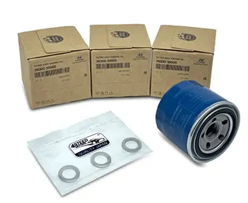 Set Of 3 Genuine Oem Engine Oil Filter 26300-35505-St And Drain Plug Gasket 21513-23001 Fit For Hyundai, Kia 1