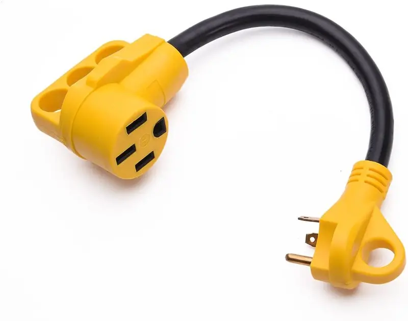 Snowy Fox 30 Amp To 50 Amp Rv Adapter - 30Male/50Female Rv Electrical Power Adaptors Cable With Innovative 180 Degree Bend Design Easy Ergonomic Grip Handle, 18Inches 1
